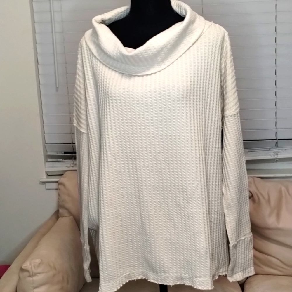 NWT Free People Juicy Long Sleeve Waffle Knit Thermal Shirt Color Stone Cold - Picture 8 of 10